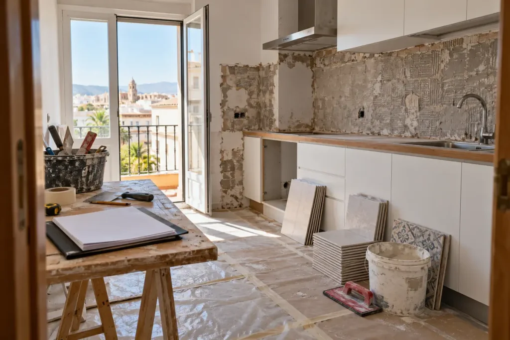 Reforma de cocina con herramientas y documentación: obras sin licencia y declaración responsable