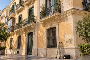 Fachada antigua con grietas pendiente de la ITE en Málaga, inspección técnica de edificios